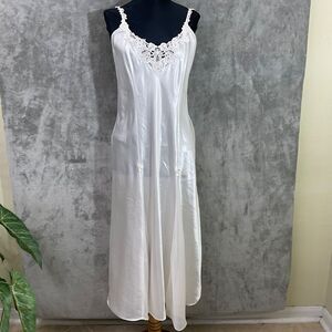 Vtg California Dynasty Satin slip Dress Women M white Lace Strappy beaded